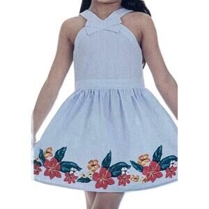 Náutica Striped sleeveless dress hibiscus floral design at bottom trim size 5